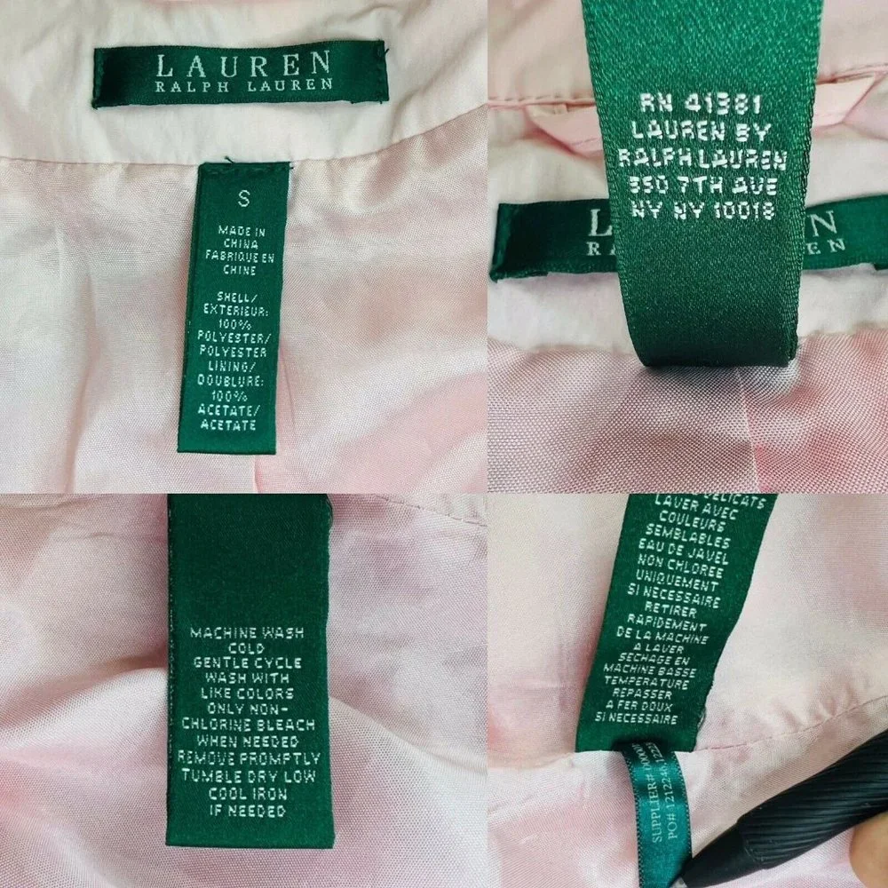 LAUREN RALPH LAUREN Vintage Nylon Jacket Pink Double Breasted Belt Trench Coat - Picture 9 of 9